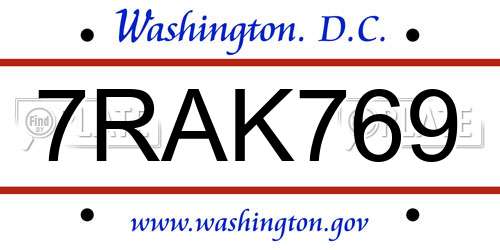 7RAK769 District Of Columbia License Plate
