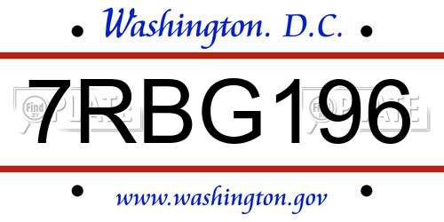 7RBG196 District Of Columbia License Plate