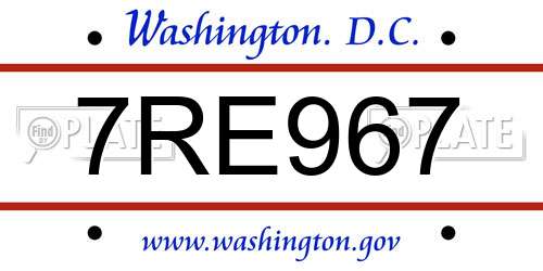 7RE967 District Of Columbia License Plate
