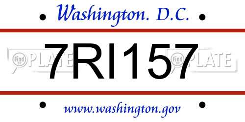 7RI157 District Of Columbia License Plate