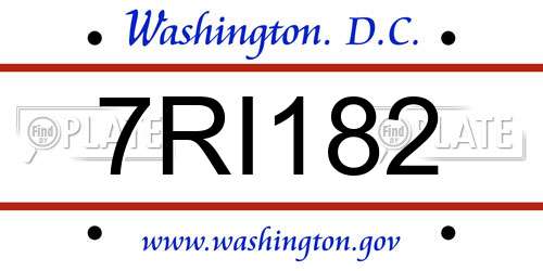 7RI182 District Of Columbia License Plate