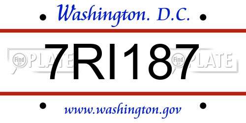 7RI187 District Of Columbia License Plate