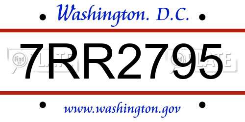 7RR2795 District Of Columbia License Plate