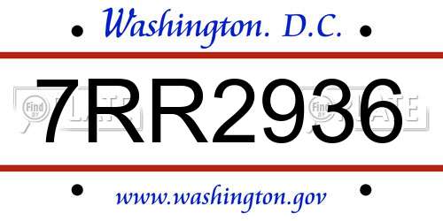 7RR2936 District Of Columbia License Plate