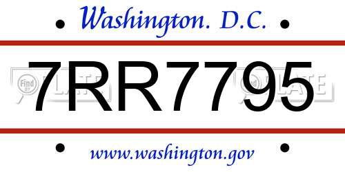 7RR7795 District Of Columbia License Plate