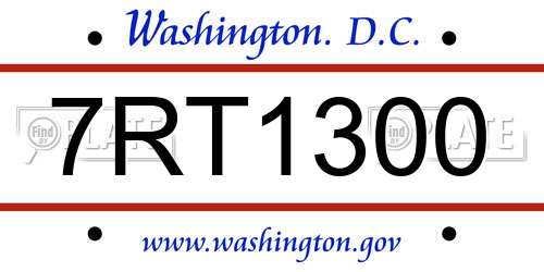 7RT1300 District Of Columbia License Plate