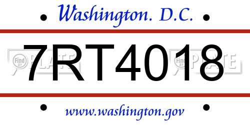 7RT4018 District Of Columbia License Plate