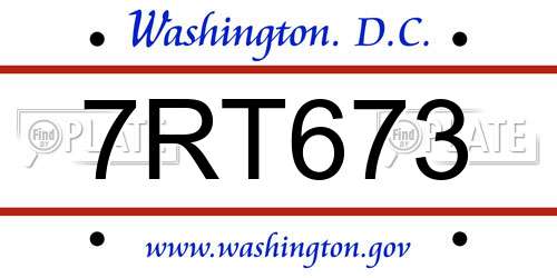 7RT673 District Of Columbia License Plate