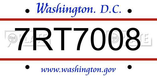 7RT7008 District Of Columbia License Plate