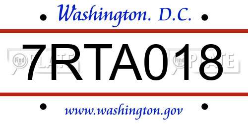 7RTA018 District Of Columbia License Plate