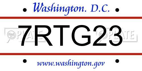 7RTG23 District Of Columbia License Plate