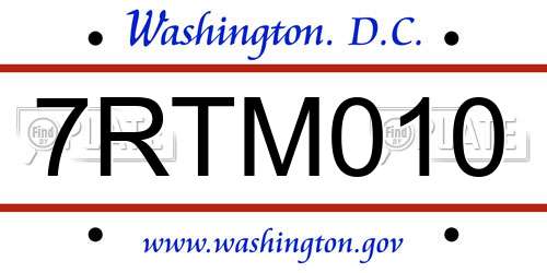 7RTM010 District Of Columbia License Plate