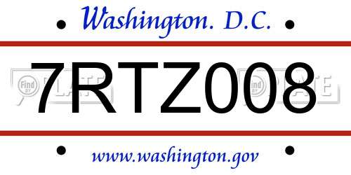 7RTZ008 District Of Columbia License Plate
