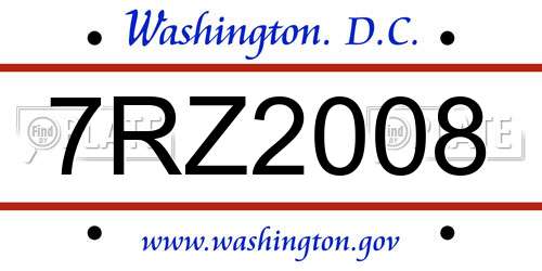 7RZ2008 District Of Columbia License Plate