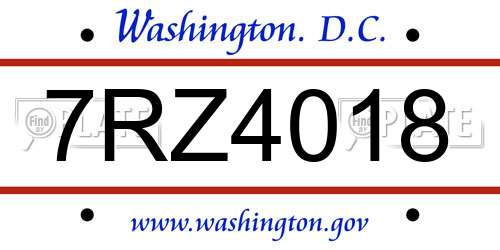 7RZ4018 District Of Columbia License Plate