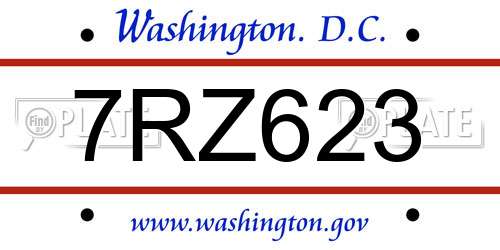 7RZ623 District Of Columbia License Plate