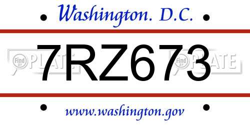 7RZ673 District Of Columbia License Plate