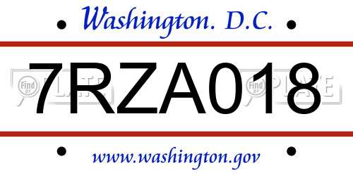 7RZA018 District Of Columbia License Plate