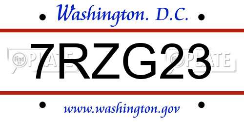 7RZG23 District Of Columbia License Plate