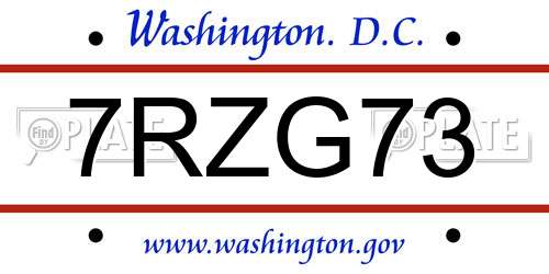 7RZG73 District Of Columbia License Plate