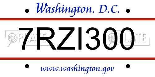 7RZI300 District Of Columbia License Plate