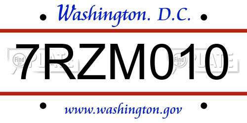 7RZM010 District Of Columbia License Plate