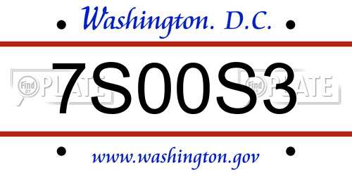 7S00S3 District Of Columbia License Plate
