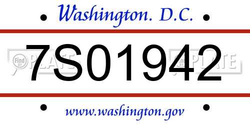 7S01942 District Of Columbia License Plate