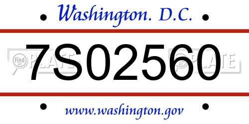 7S02560 District Of Columbia License Plate