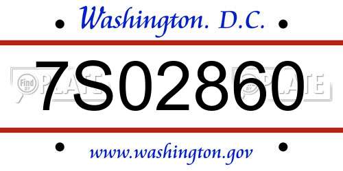 7S02860 District Of Columbia License Plate
