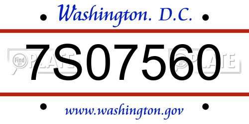 7S07560 District Of Columbia License Plate