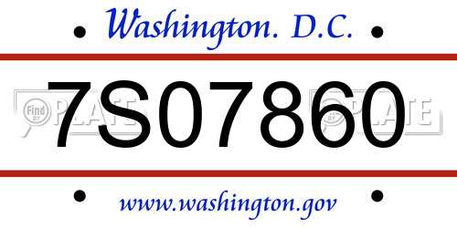 7S07860 District Of Columbia License Plate