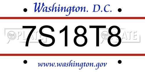 7S18T8 District Of Columbia License Plate