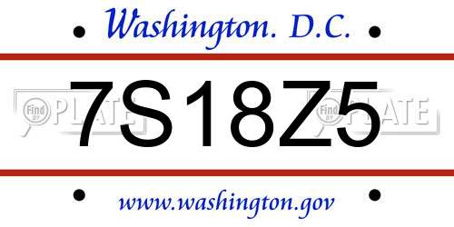 7S18Z5 District Of Columbia License Plate