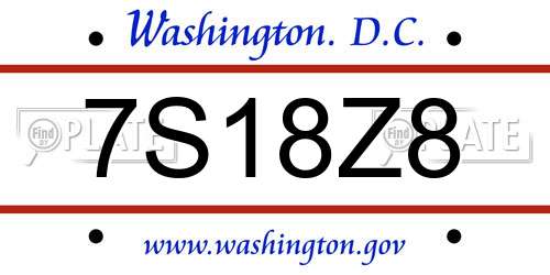 7S18Z8 District Of Columbia License Plate
