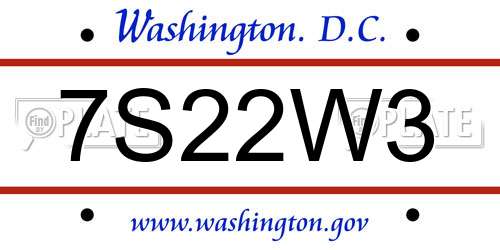 7S22W3 District Of Columbia License Plate
