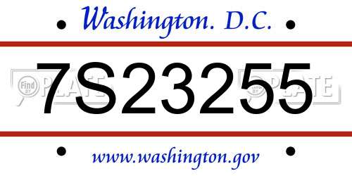 7S23255 District Of Columbia License Plate