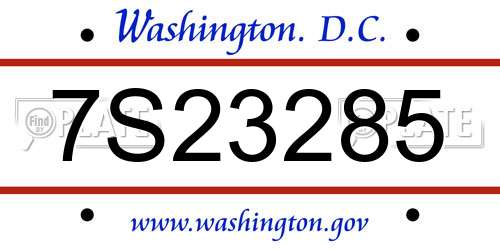 7S23285 District Of Columbia License Plate