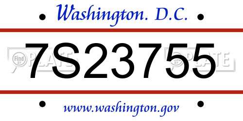 7S23755 District Of Columbia License Plate