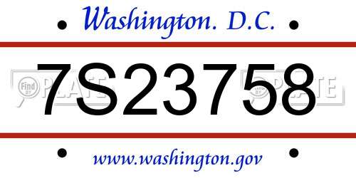 7S23758 District Of Columbia License Plate