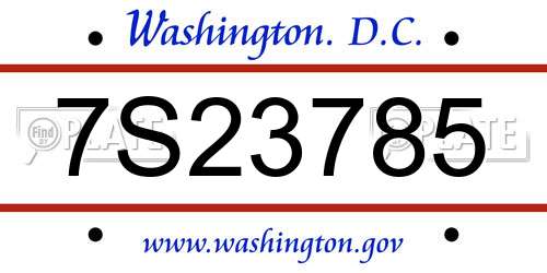 7S23785 District Of Columbia License Plate