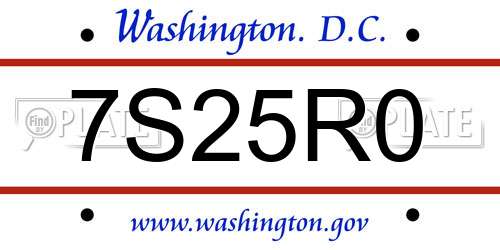 7S25R0 District Of Columbia License Plate