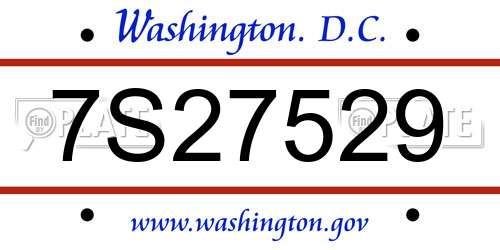 7S27529 District Of Columbia License Plate