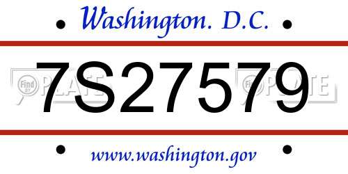 7S27579 District Of Columbia License Plate