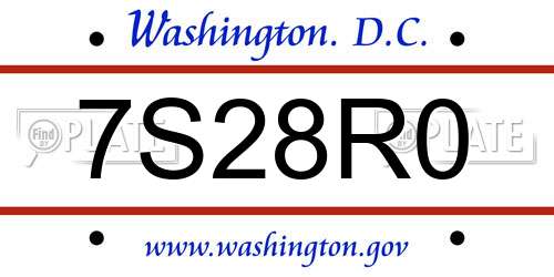 7S28R0 District Of Columbia License Plate