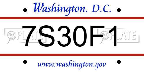 7S30F1 District Of Columbia License Plate