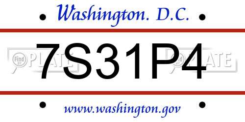 7S31P4 District Of Columbia License Plate