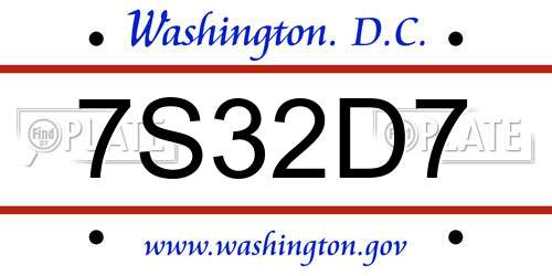7S32D7 District Of Columbia License Plate