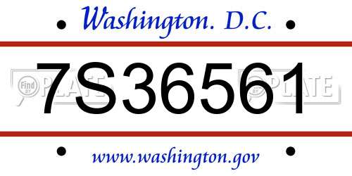 7S36561 District Of Columbia License Plate