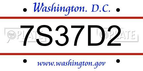 7S37D2 District Of Columbia License Plate